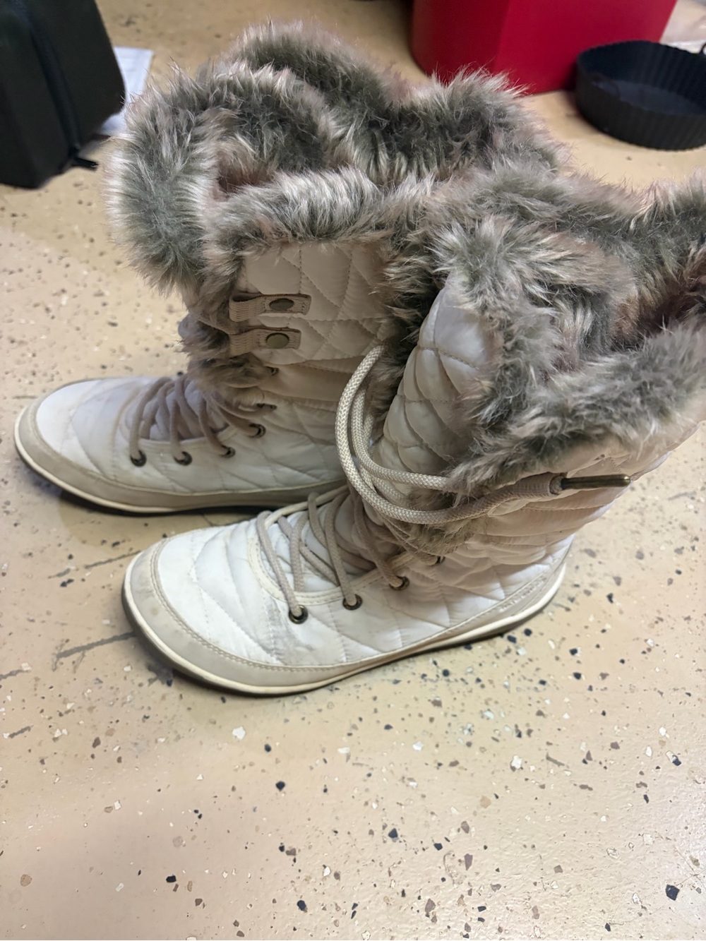 Columbia Quilted Faux-Fur Lace-Up Winter Boots - Cream